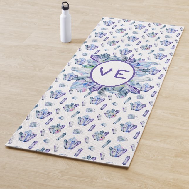 Crystals In Blue Purple and Green  Yoga Mat (In Situ)