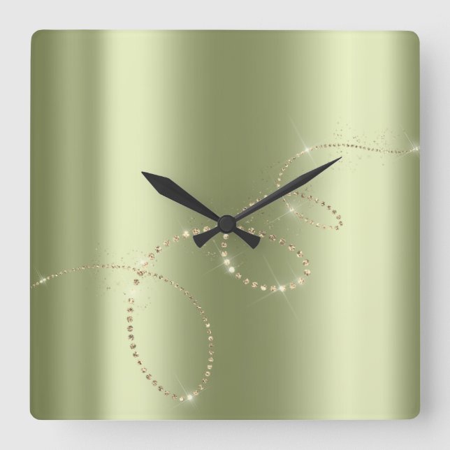 Crystals Mint Infinity Gold. Elegant Greenpeace Square Wall Clock (Front)