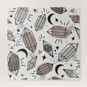 Crystals, Moon, Stars, Overlapping Design. Jigsaw Puzzle