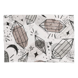 Crystals, Moon, Stars, Overlapping Design. Pillowcase