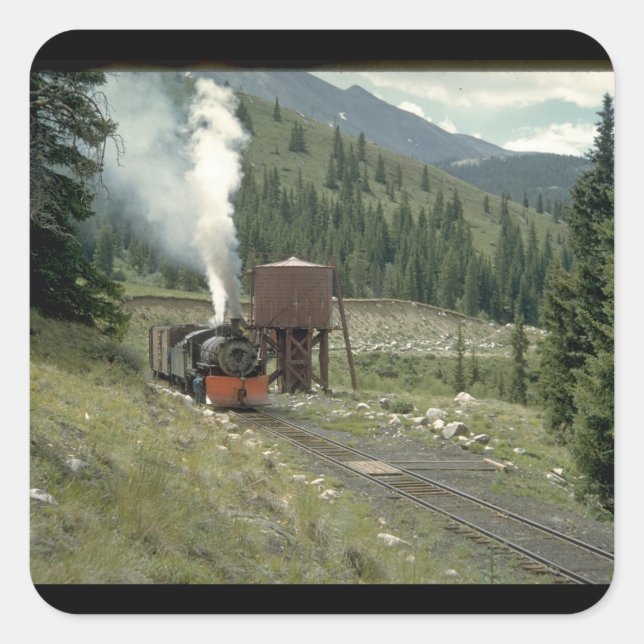 CS 2-8-0 #641. (train;tree;branch;clouds;)_Trains Square Sticker (Front)