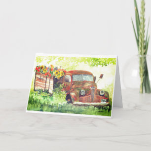 cs.5 old truck full of flowers card