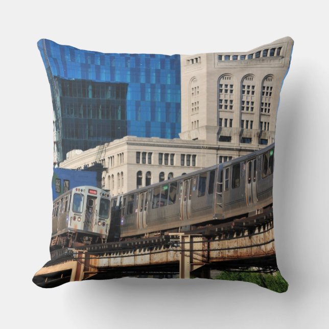 CTA rapid transit Orange Line and Green Line Throw Pillow (Front)