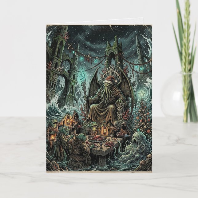 Cthulhu Christmas Dinner Lovecraft Card (Front)
