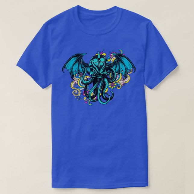 Cthulhu Floral Ornament Sea Monster Horror T-Shirt (Design Front)