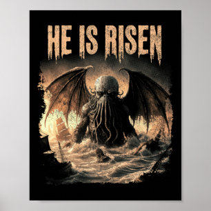 Cthulhu, He Is Risen, Vintage Easter Horror Cthulh Poster