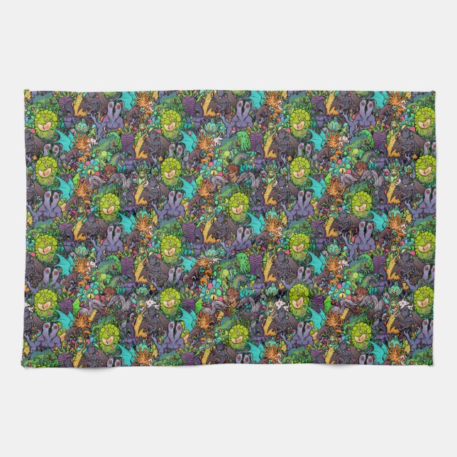 Cthulhu Lovecraft Mythos Chibi Bestiary Kitchen Towel (Horizontal)