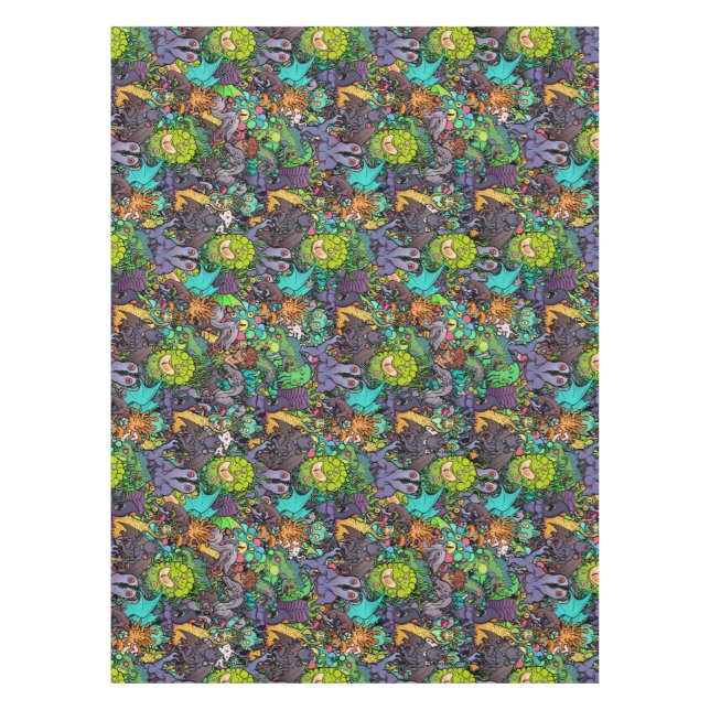 Cthulhu Lovecraft Mythos Chibi Bestiary Tablecloth (Front)