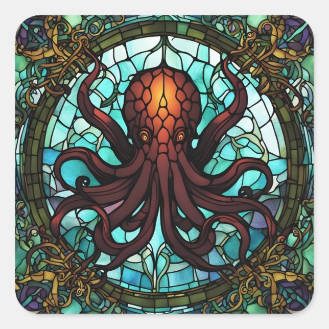Cthulhu Stained Glass Square Sticker (Front)