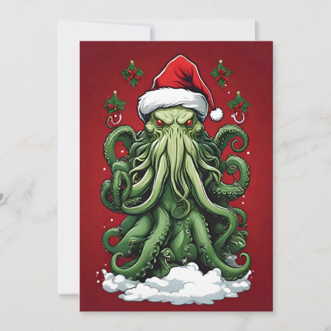 Cthulhu's Yuletide Reign: A Terrifying Christmas Holiday Card (Front)