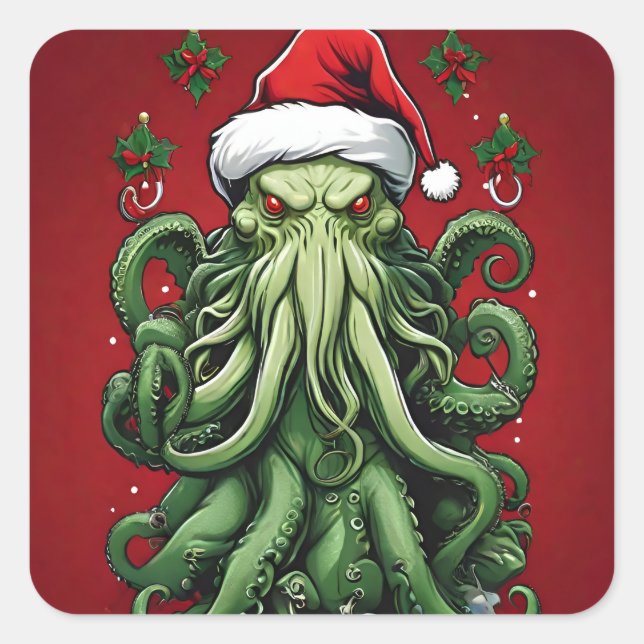 Cthulhu's Yuletide Reign: A Terrifying Christmas Square Sticker (Front)