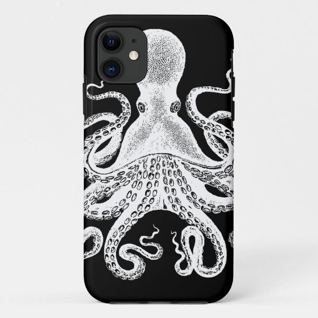 Cthulu Kraken Octopus - Victorian Image on Black Case-Mate iPhone Case (Back)