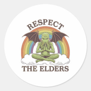 Cthulu Respect The Elders, Retro Yoga Cthulhu  Classic Round Sticker