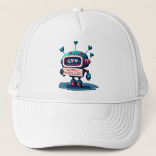 CTRL+ HELLO Denim Delight: Cute Robot Sparky Trucker Hat