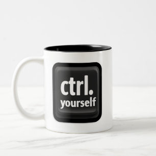 “Ctrl Yourself” Key Illustration – Minimalist Moti Two-Tone Coffee Mug