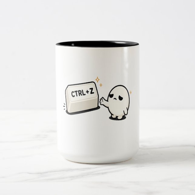 Ctrl Z Undo Mistakes - Funny Tech Cute Character Two-Tone Coffee Mug (Center)