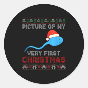 Cture Of My Very First Christmas Joke Funny Xmas  Classic Round Sticker