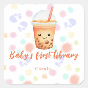 cu-tea bubble tea - baby's first library square sticker