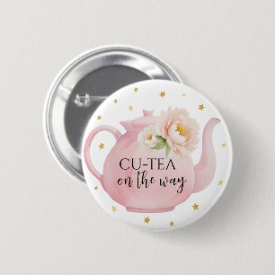CU-TEA Pink Teapot Baby Shower Button Favour