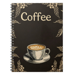 Cuaderno Coffee Latte Cup with Leaves and Cherries Notebook