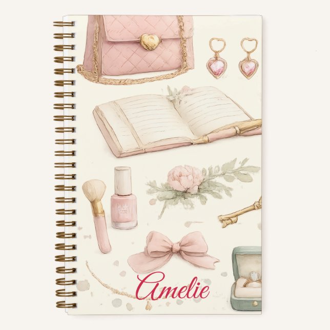 Cuaderno Coquette Aesthetic Pink Bow Makeup Person Notebook (Front)