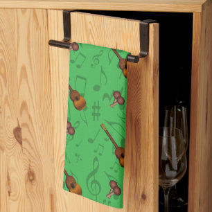 Cuatro and Maracas with Music Notes on LUGHT GREEN Kitchen Towel