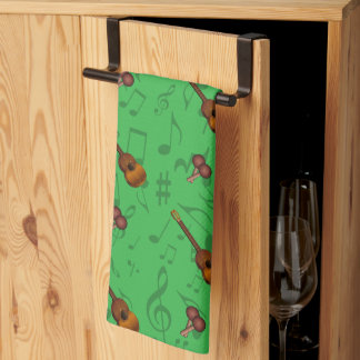 Cuatro and Maracas with Music Notes on LUGHT GREEN Kitchen Towel