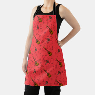 Cuatro and Maracas with Music Notes on RED Apron
