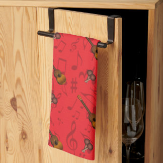 Cuatro and Maracas with Music Notes on RED Kitchen Towel