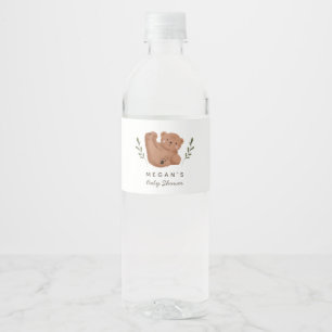 Cub Bear Baby Shower Greenery Water Bottle Label