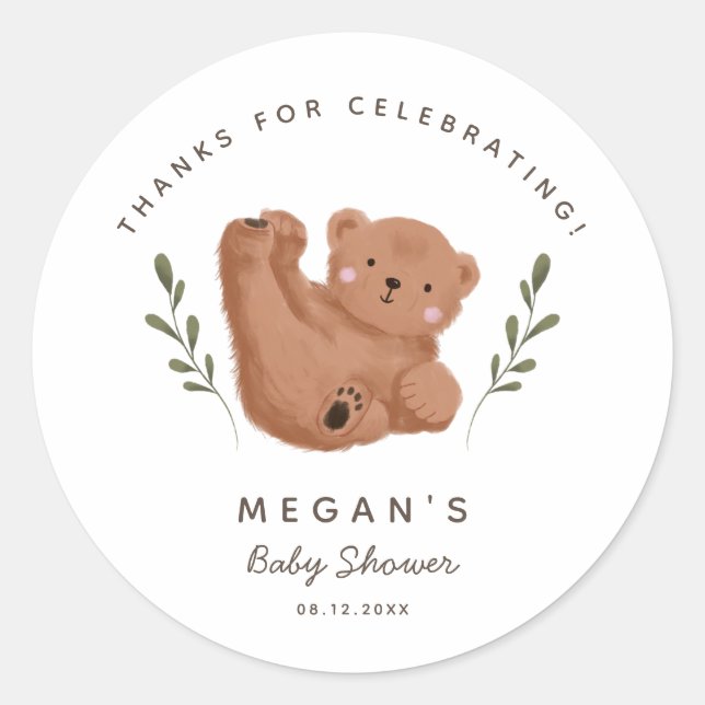 Cub Bear Gender Neutral Baby Shower Classic Round Sticker (Front)