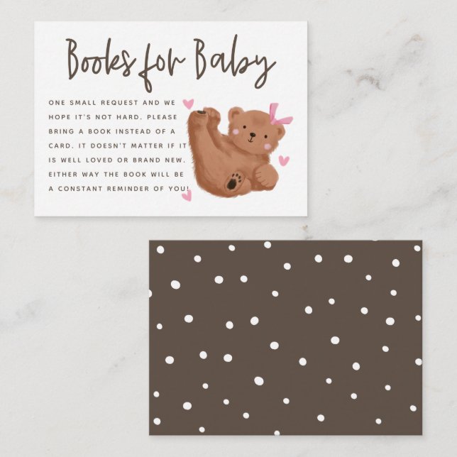 Cub Bear Girl Baby Shower Book Request  Enclosure Card (Front/Back)