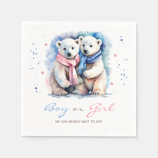 Cub Bear Polar Bear Winter Fall Gender Reveal  Napkin (Front)
