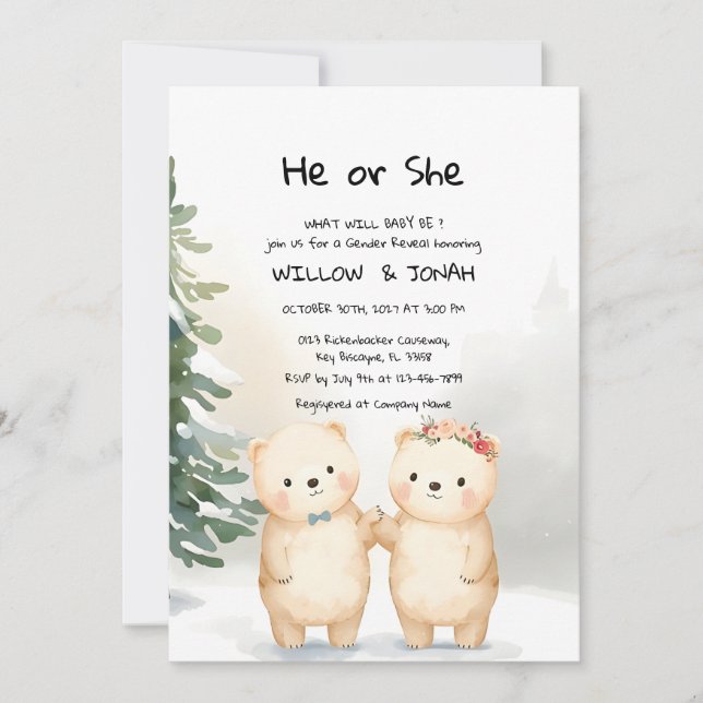 Cub Bear Theme Gender Reveal Party Invitation (Devant)