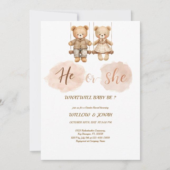 Cub Bear Theme Gender Reveal Party Invitation (Devant)