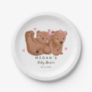Cub Bear Theme Twins Girls' Baby Shower  Paper Plate