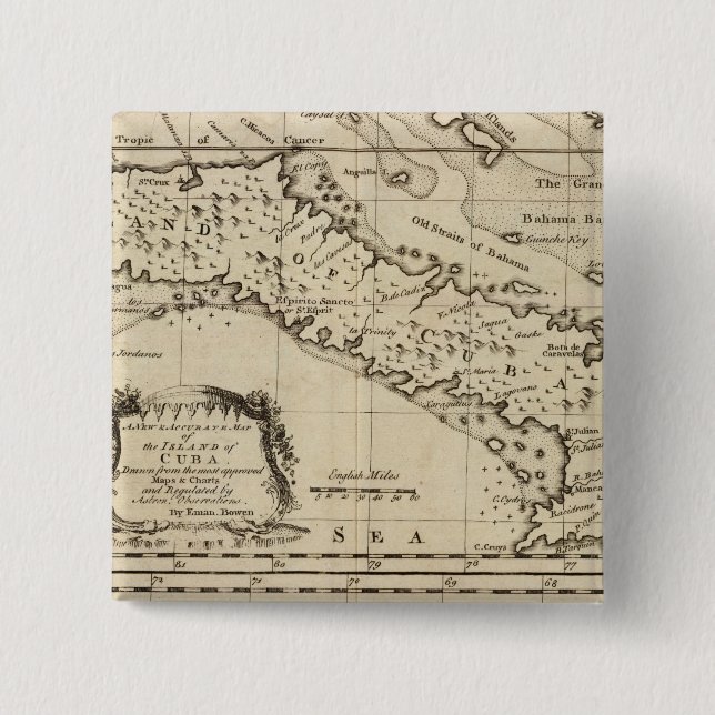 Cuba 3 2 inch square button (Front)