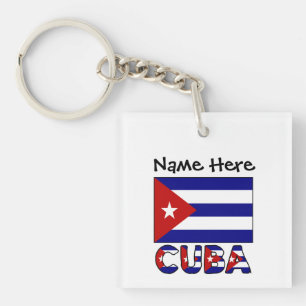 Cuba and Cuban Flag Dark Blue Personalized Keychain