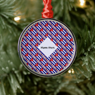 Cuba and Cuban Flag Dark Blue Tiles Personalized Metal Ornament