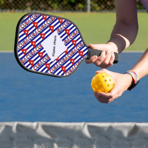 Cuba and Cuban Flag Dark Blue Tiles with Your Name Pickleball Paddle