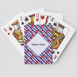 Cuba and Cuban Flag Dark Blue Tiles with Your Name Playing Cards