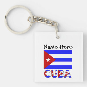 Cuba and Cuban Flag Light Blue Personalized Keychain