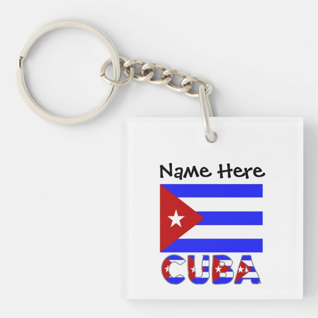 Cuba and Cuban Flag Light Blue Personalized  Keychain (Front)