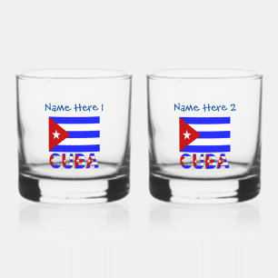 Cuba and Cuban Flag Light Blue Personalized  Whiskey Glass