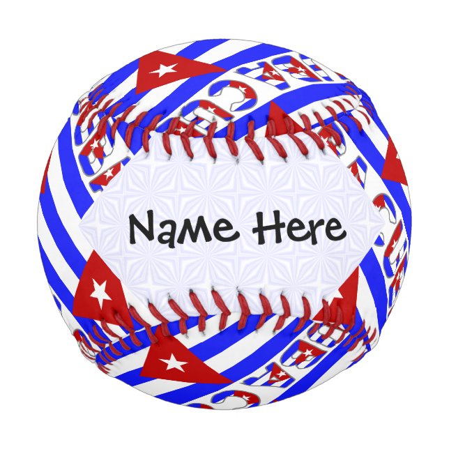 Cuba and Cuban Flag Light Blue Tiled Your Name Baseball (Front)