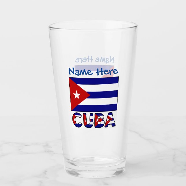 Cuba and Dark Blue Cuban Flag Blue Personalization Glass (Front)
