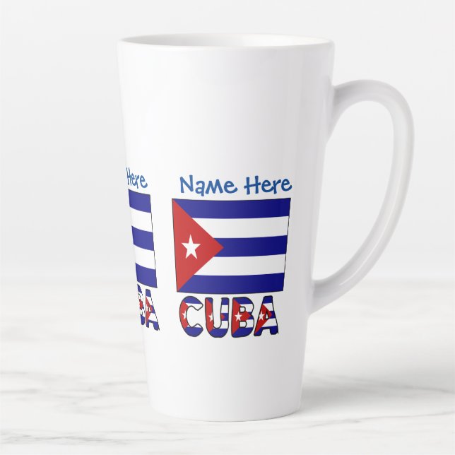 Cuba and Dark Blue Cuban Flag Personalized  Latte Mug (Right)