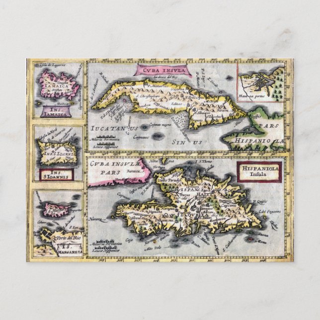 Cuba and Hispaniola Antique Map Postcard (Front)