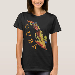 Cuba Carte de l'Île Tropicale T-Shirt de Voyage Ré