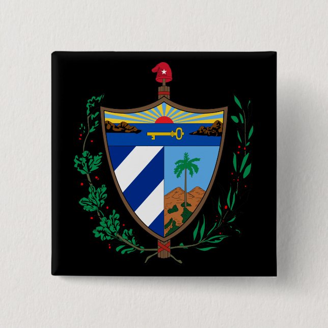 cuba coat of arms 2 inch square button (Front)